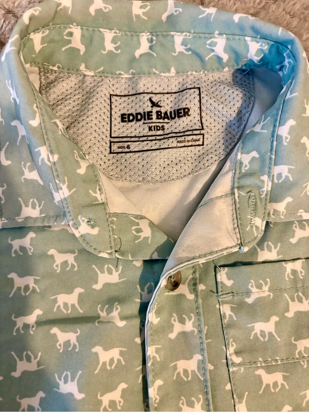 Eddie Bauer Mint Green Button-Down with White Animal Print